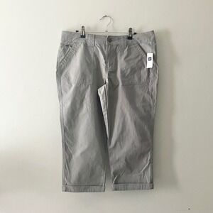 NWT Gap Womens Gray Utility Cropped Pants Cotton Cuffed Capri Size 12